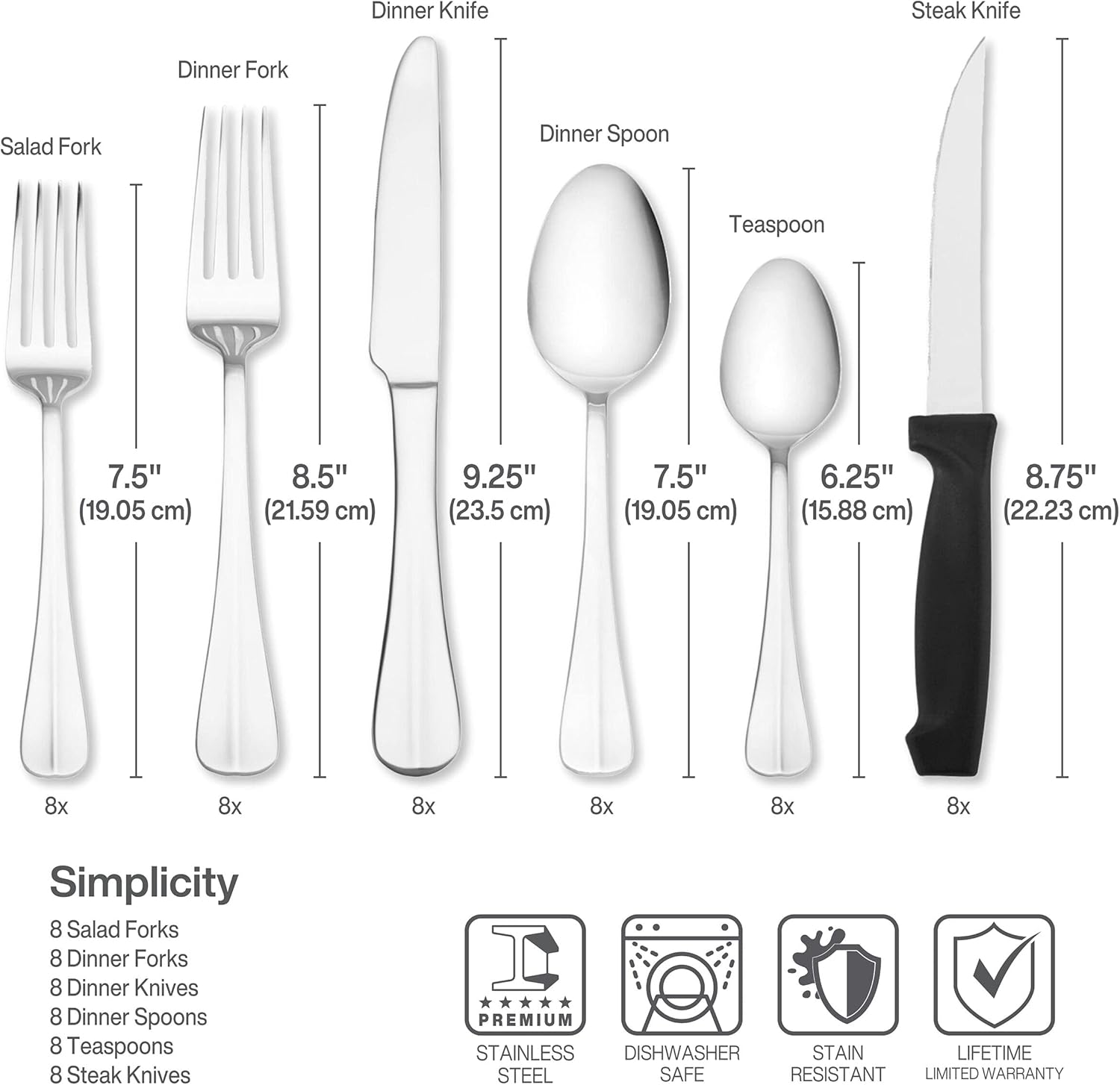 Pfaltzgraff Everyday Simplicity 53-Piece Stainless Steel Flatware Set, Service for 8 - Image 10